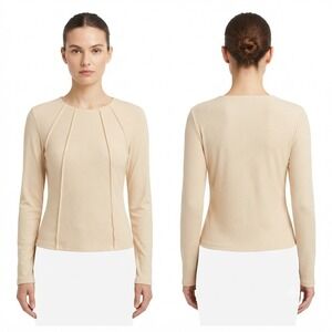 Kirundo Blouse Womens XLBeige Ribbed‎ Knit Long Sleeve Top Crew Neck Seam Detail